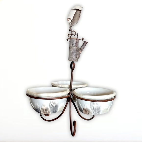 Set of 3 Nature Bowls with Iron Stand & Real Twig and Feather Finial - Picture 2 of 8